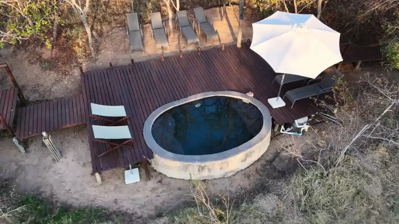 The lodge at dusk, seen from above